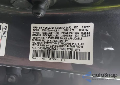 2012 Honda Cr-V Lx from USA, damaged, VIN 5J6RM4H37CL018588